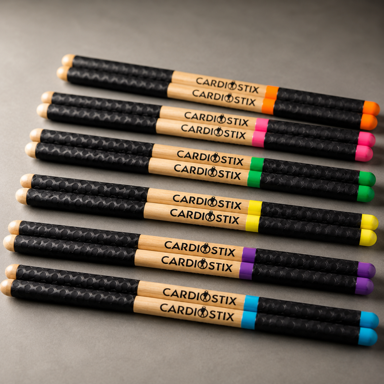 Premium Double Grip Drumsticks — 6 Pair, Sticks Only (We Choose Colors)