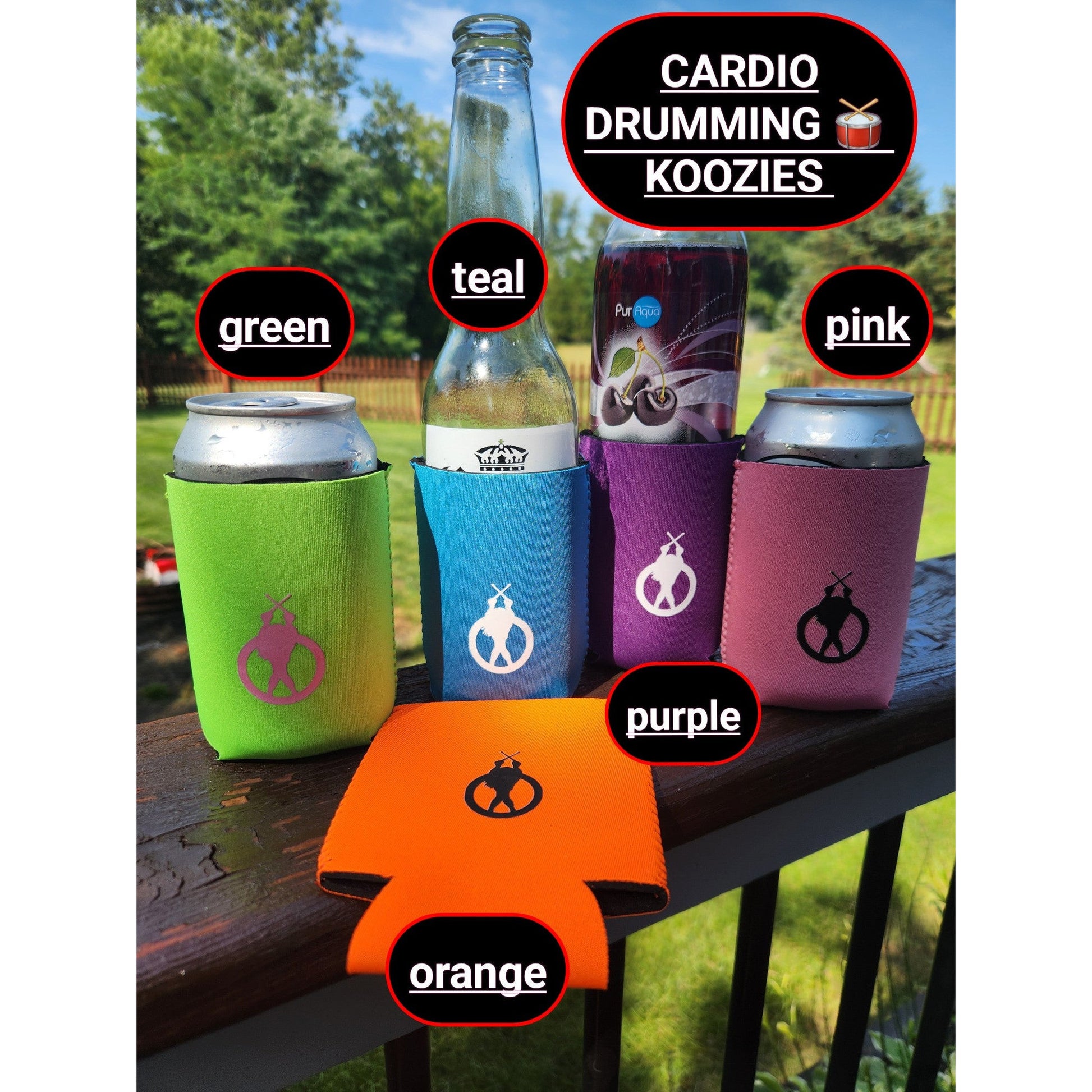 Cardiostix cardio drumming neoprene koozies in 5 colors