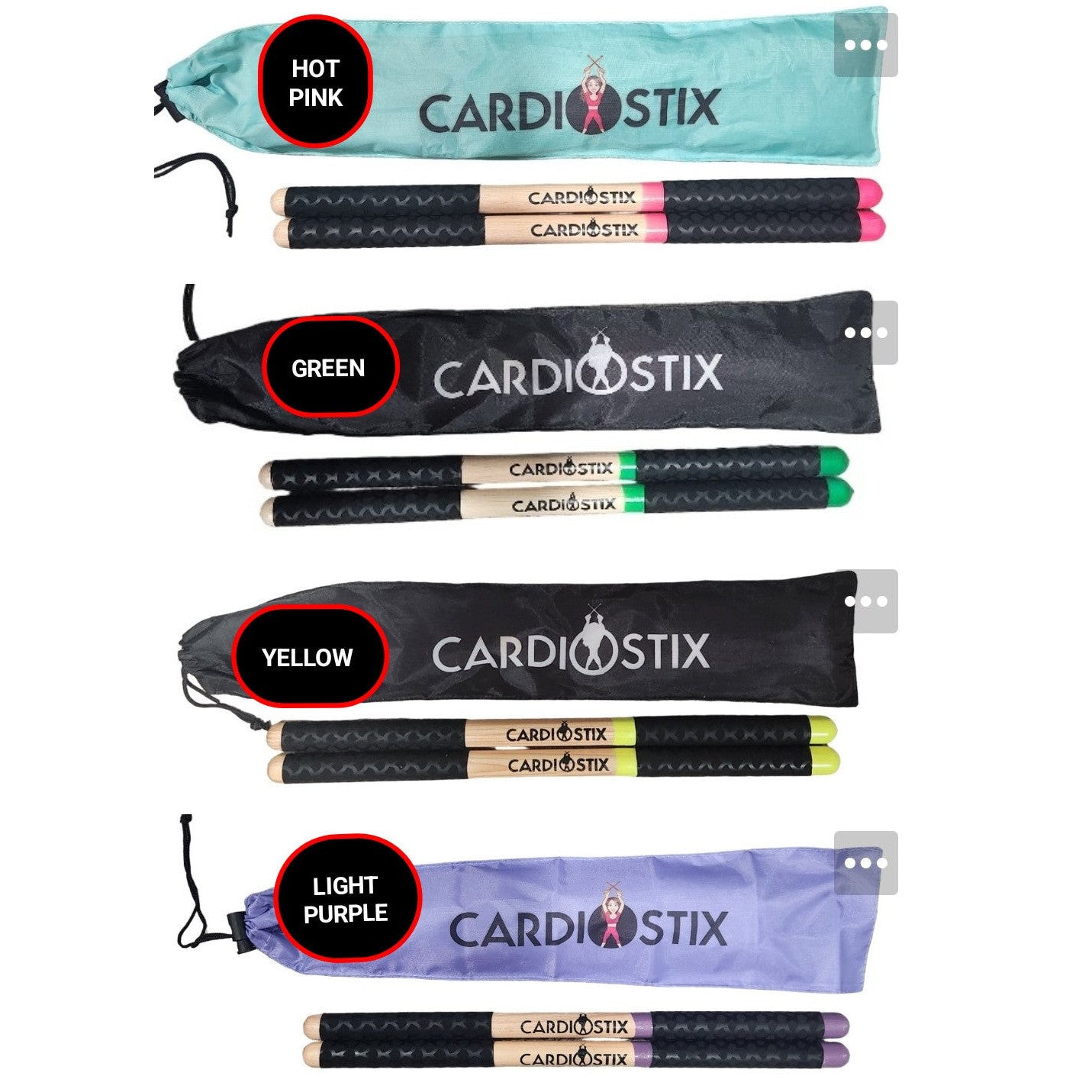 Premium weighted double-grip drumsticks with coordinating bag