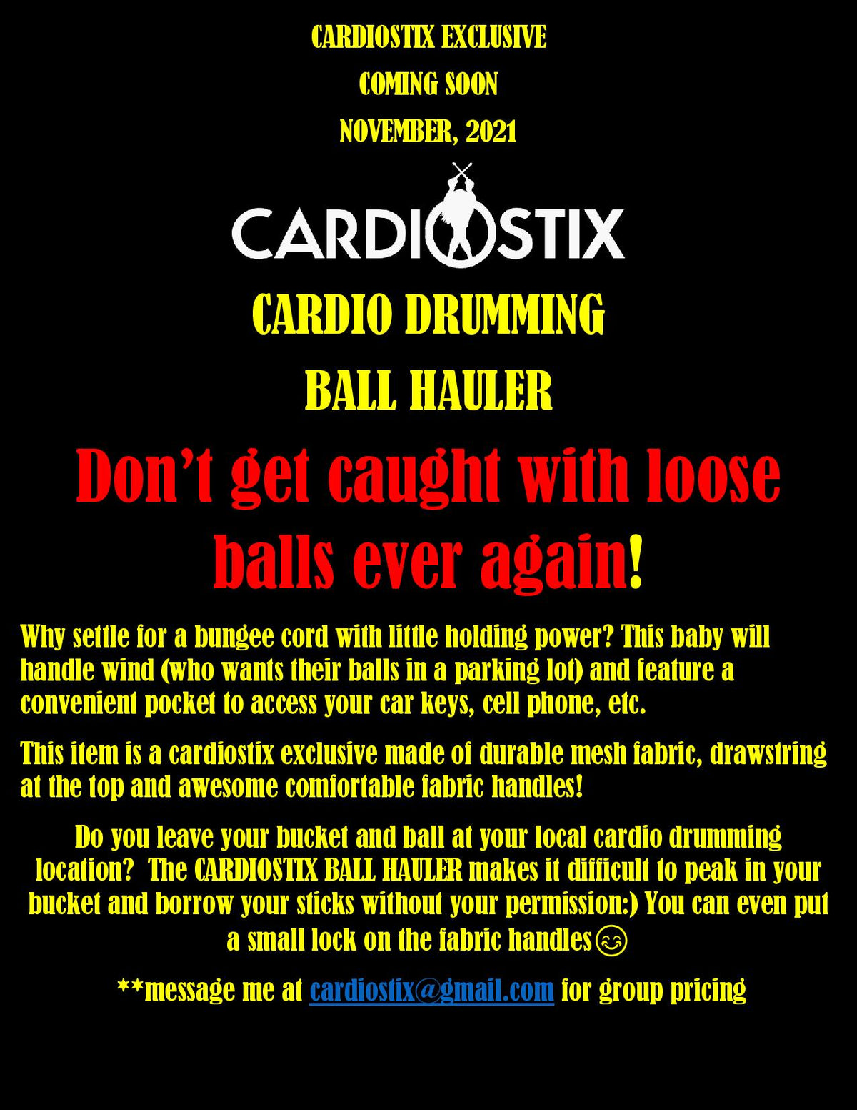 CARDIOSTIX CARDIO DRUMMING BUCKET BALL HAULER (this is the mesh bag only!)